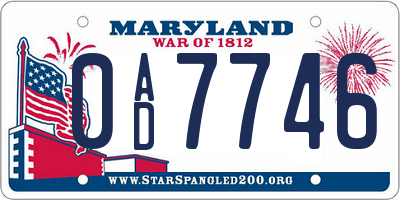 MD license plate 0AD7746