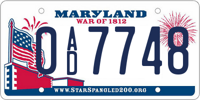 MD license plate 0AD7748