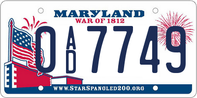 MD license plate 0AD7749