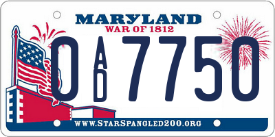MD license plate 0AD7750
