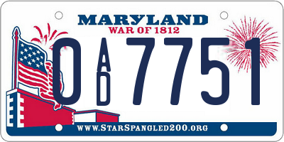 MD license plate 0AD7751