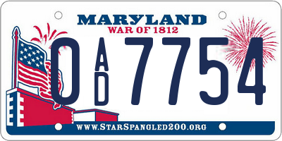 MD license plate 0AD7754