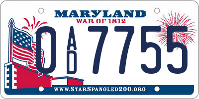 MD license plate 0AD7755