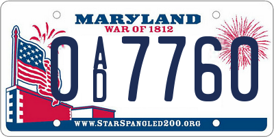 MD license plate 0AD7760