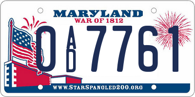MD license plate 0AD7761