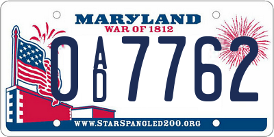 MD license plate 0AD7762