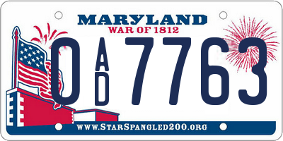 MD license plate 0AD7763