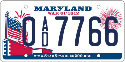 MD license plate 0AD7766