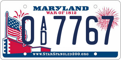MD license plate 0AD7767
