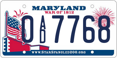 MD license plate 0AD7768