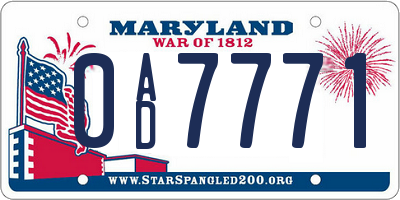 MD license plate 0AD7771