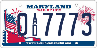 MD license plate 0AD7773