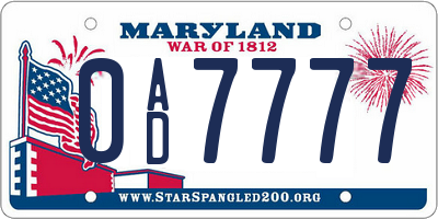 MD license plate 0AD7777