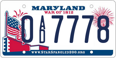 MD license plate 0AD7778