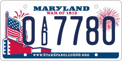 MD license plate 0AD7780