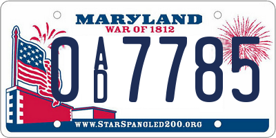 MD license plate 0AD7785