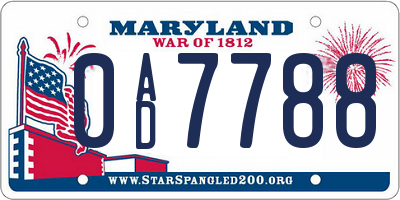 MD license plate 0AD7788