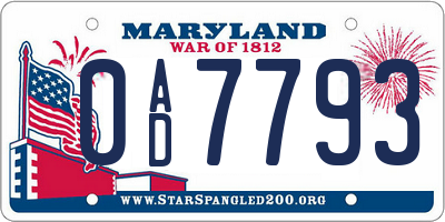 MD license plate 0AD7793