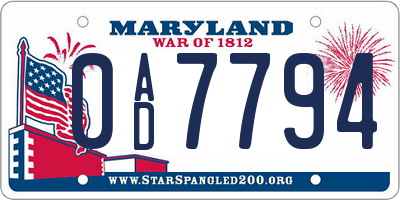 MD license plate 0AD7794