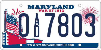 MD license plate 0AD7803