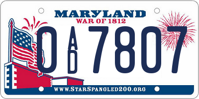 MD license plate 0AD7807