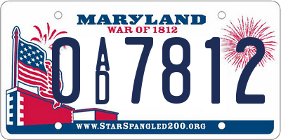MD license plate 0AD7812