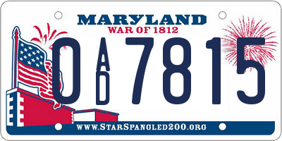 MD license plate 0AD7815