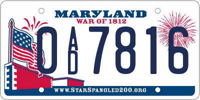MD license plate 0AD7816