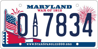 MD license plate 0AD7834