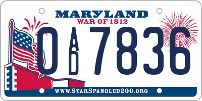 MD license plate 0AD7836