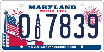 MD license plate 0AD7839