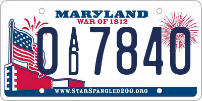 MD license plate 0AD7840