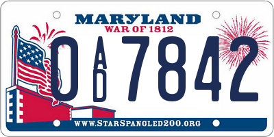 MD license plate 0AD7842