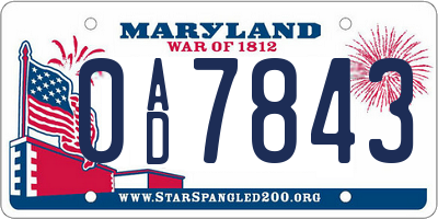 MD license plate 0AD7843