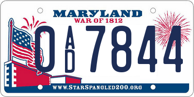 MD license plate 0AD7844