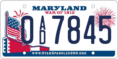 MD license plate 0AD7845