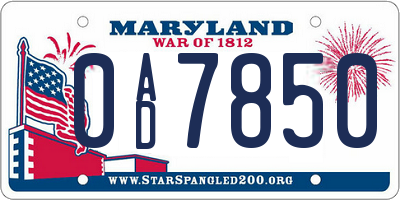 MD license plate 0AD7850
