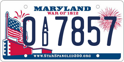 MD license plate 0AD7857