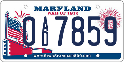 MD license plate 0AD7859