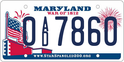 MD license plate 0AD7860