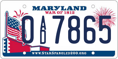 MD license plate 0AD7865
