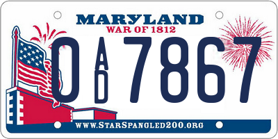 MD license plate 0AD7867
