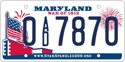MD license plate 0AD7870
