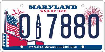 MD license plate 0AD7880