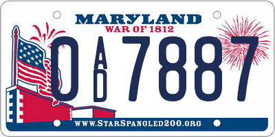 MD license plate 0AD7887