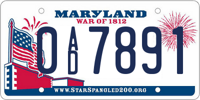 MD license plate 0AD7891