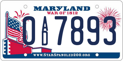 MD license plate 0AD7893