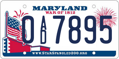 MD license plate 0AD7895