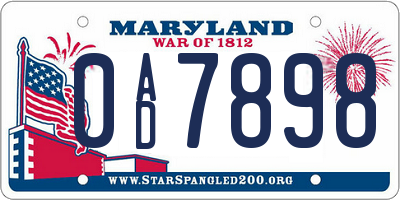 MD license plate 0AD7898