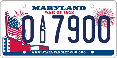 MD license plate 0AD7900